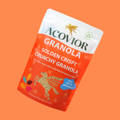 Golden Crispy, Crunchy Granola, bursting with natural flavours with a touch of Golden Syrup Flavour, Crunchy Rice Crisp, Rice Crisp & Honey, 100% Whole Grain Oats, prebiotic, granola, plant based, breakfast, weight-loss diet, sugar free, healthy breakfast, no added sugar, high in fibre, vegan friendly, plant based, vegan, vegetarian, keto, 100% plant based, planet, source of protein